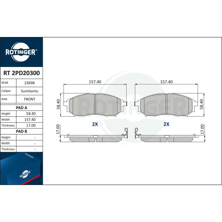 Stabdžių trinkelių rinkinys, diskinis stabdys ROTINGER RT 2PD20300