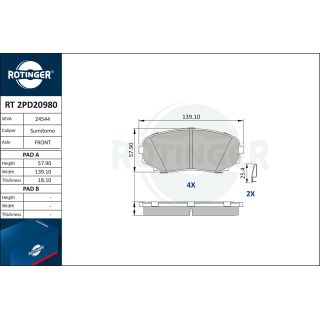 Stabdžių trinkelių rinkinys, diskinis stabdys ROTINGER RT 2PD20980