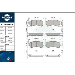 Stabdžių trinkelių rinkinys, diskinis stabdys ROTINGER RT 2PD21110
