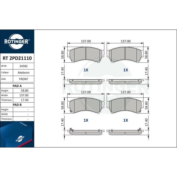 Stabdžių trinkelių rinkinys, diskinis stabdys ROTINGER RT 2PD21110