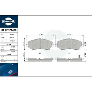 Stabdžių trinkelių rinkinys, diskinis stabdys ROTINGER RT 2PD21430