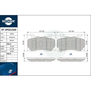 Stabdžių trinkelių rinkinys, diskinis stabdys ROTINGER RT 2PD21560