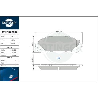 Stabdžių trinkelių rinkinys, diskinis stabdys ROTINGER RT 2PD22010