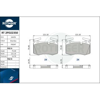 Stabdžių trinkelių rinkinys, diskinis stabdys ROTINGER RT 2PD22350
