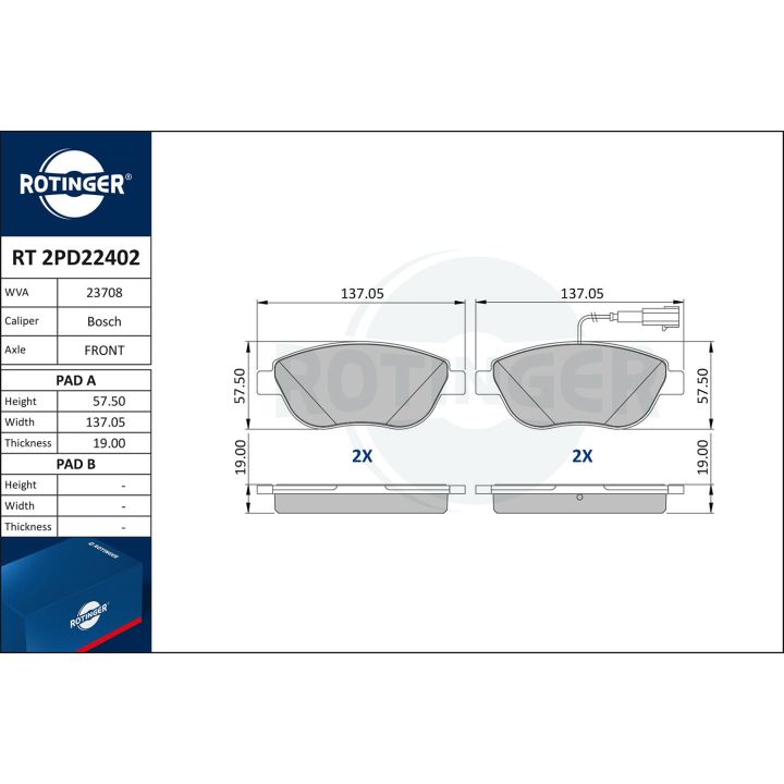 Stabdžių trinkelių rinkinys, diskinis stabdys ROTINGER RT 2PD22402