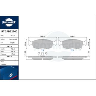 Stabdžių trinkelių rinkinys, diskinis stabdys ROTINGER RT 2PD22740