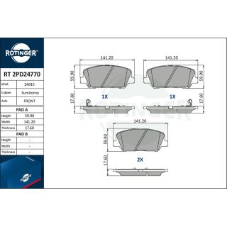 Stabdžių trinkelių rinkinys, diskinis stabdys ROTINGER RT 2PD24770