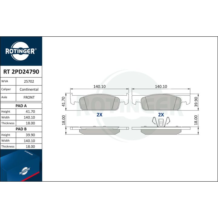 Stabdžių trinkelių rinkinys, diskinis stabdys ROTINGER RT 2PD24790