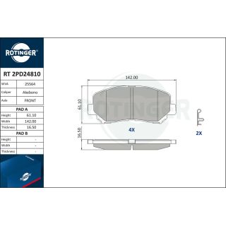 Stabdžių trinkelių rinkinys, diskinis stabdys ROTINGER RT 2PD24810
