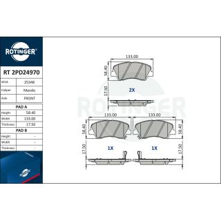 Stabdžių trinkelių rinkinys, diskinis stabdys ROTINGER RT 2PD24970