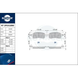 Stabdžių trinkelių rinkinys, diskinis stabdys ROTINGER RT 2PD31890