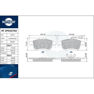 Stabdžių trinkelių rinkinys, diskinis stabdys ROTINGER RT 2PD32702