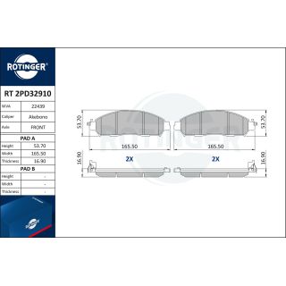 Stabdžių trinkelių rinkinys, diskinis stabdys ROTINGER RT 2PD32910