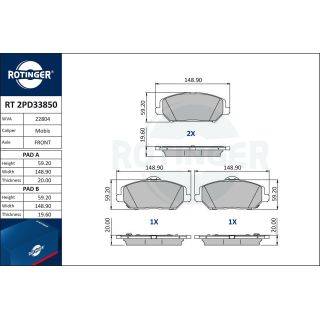 Stabdžių trinkelių rinkinys, diskinis stabdys ROTINGER RT 2PD33850