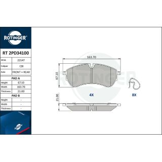 Stabdžių trinkelių rinkinys, diskinis stabdys ROTINGER RT 2PD34100
