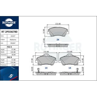 Stabdžių trinkelių rinkinys, diskinis stabdys ROTINGER RT 2PD36780