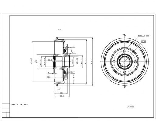 Stabdžių būgnas HART 242 259