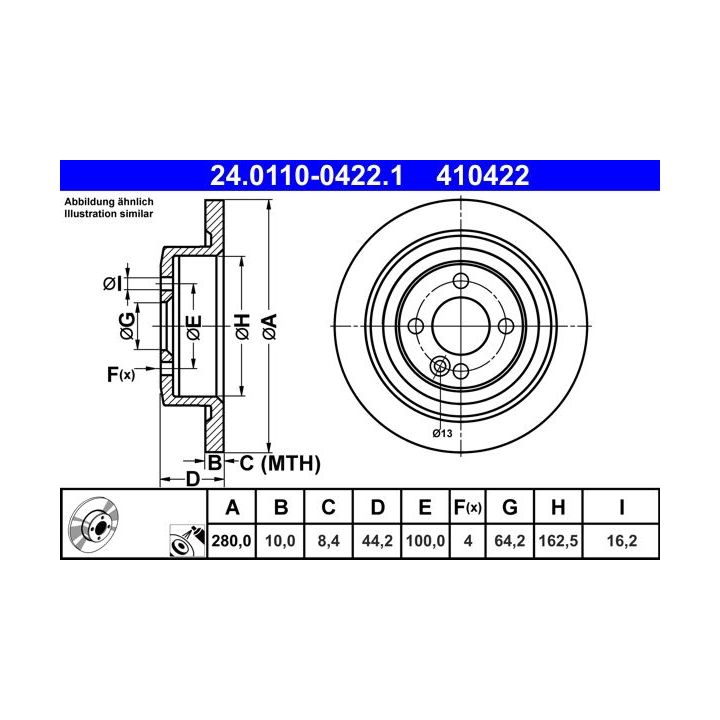 Stabdžių diskas ATE 24.0110-0422.1