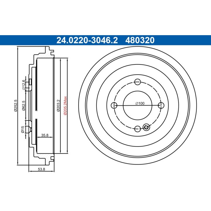 Stabdžių būgnas ATE 24.0220-3046.1