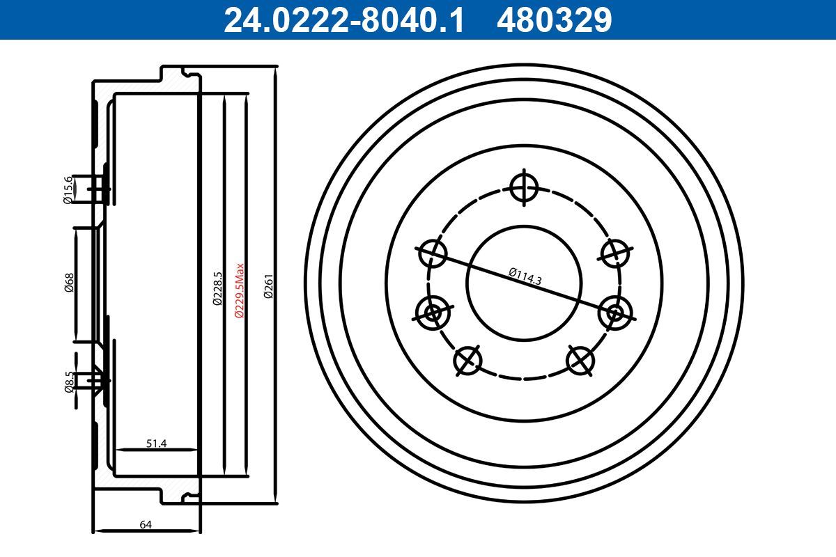 Stabdžių būgnas ATE 24.0222-8040.1