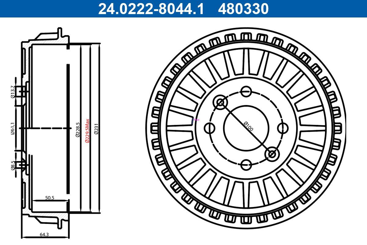 Stabdžių būgnas ATE 24.0222-8044.1