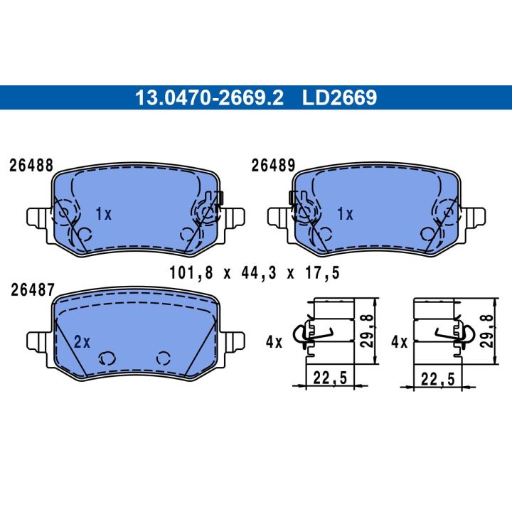 Stabdžių trinkelių rinkinys, diskinis stabdys ATE 13.0470-2669.2
