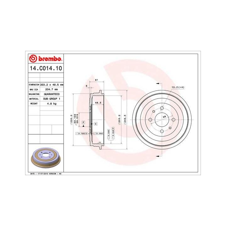 Stabdžių būgnas BREMBO 14.C014.10