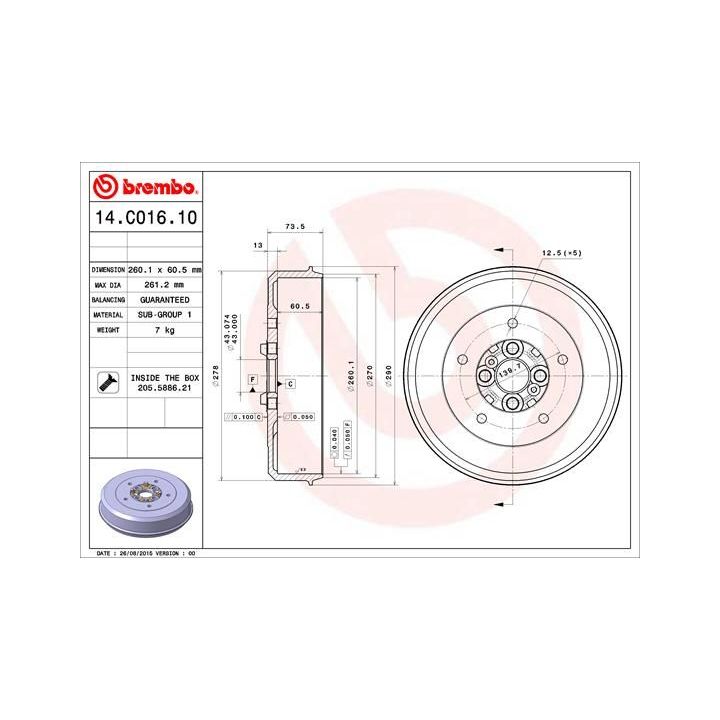 Stabdžių būgnas BREMBO 14.C016.10