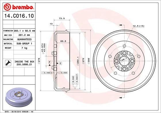 Stabdžių būgnas BREMBO 14.C016.10