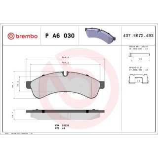 Stabdžių trinkelių rinkinys, diskinis stabdys BREMBO P A6 030