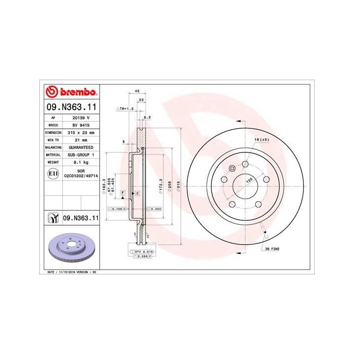 Stabdžių diskas BREMBO 09.N363.11