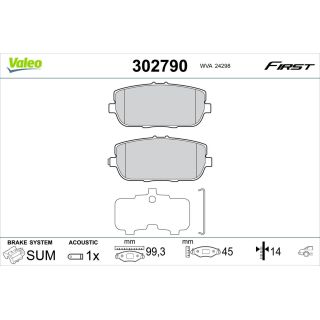Stabdžių trinkelių rinkinys, diskinis stabdys VALEO 302790
