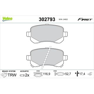 Stabdžių trinkelių rinkinys, diskinis stabdys VALEO 302793