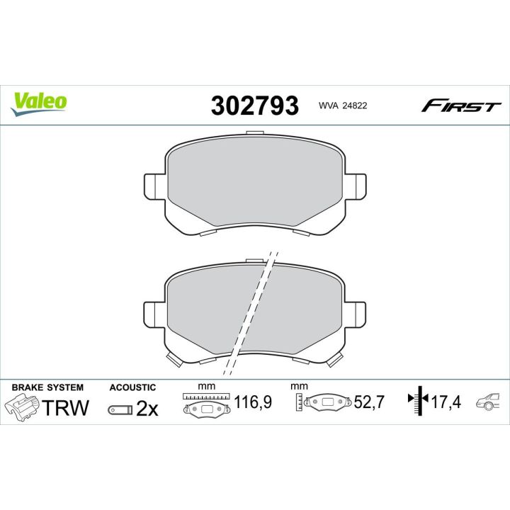 Stabdžių trinkelių rinkinys, diskinis stabdys VALEO 302793