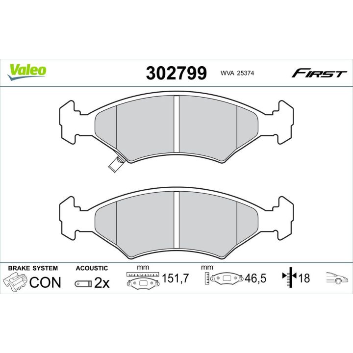 Stabdžių trinkelių rinkinys, diskinis stabdys VALEO 302799