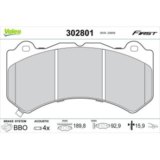 Stabdžių trinkelių rinkinys, diskinis stabdys VALEO 302801