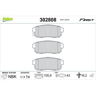 Stabdžių trinkelių rinkinys, diskinis stabdys VALEO 302808