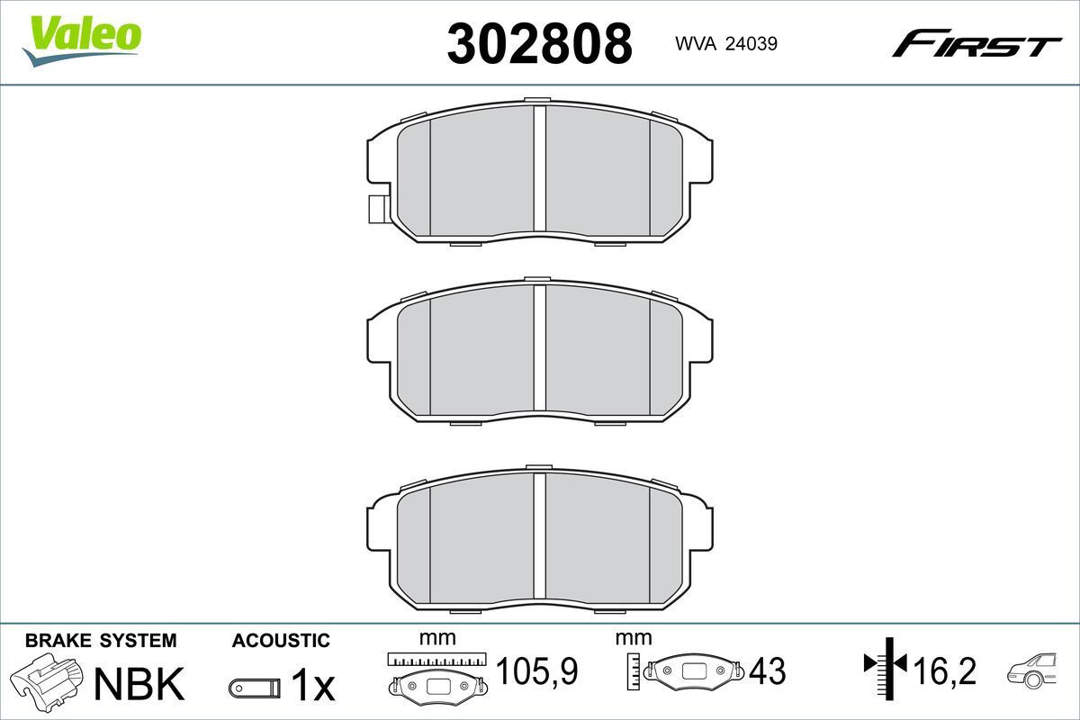 Stabdžių trinkelių rinkinys, diskinis stabdys VALEO 302808