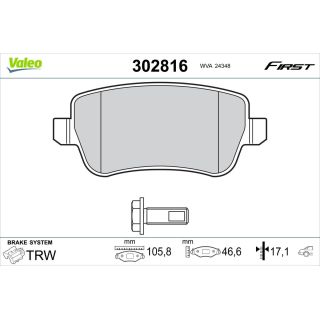 Stabdžių trinkelių rinkinys, diskinis stabdys VALEO 302816
