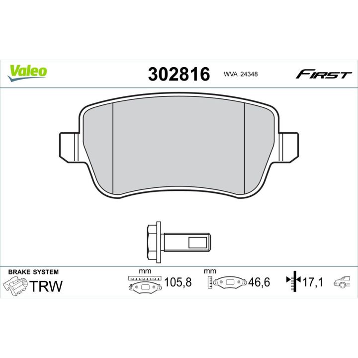Stabdžių trinkelių rinkinys, diskinis stabdys VALEO 302816