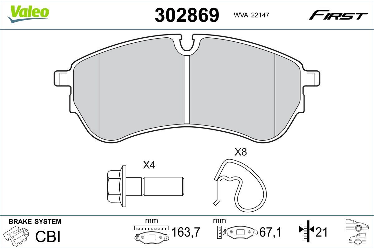 Stabdžių trinkelių rinkinys, diskinis stabdys VALEO 302869