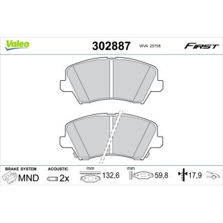 Stabdžių trinkelių rinkinys, diskinis stabdys VALEO 302887