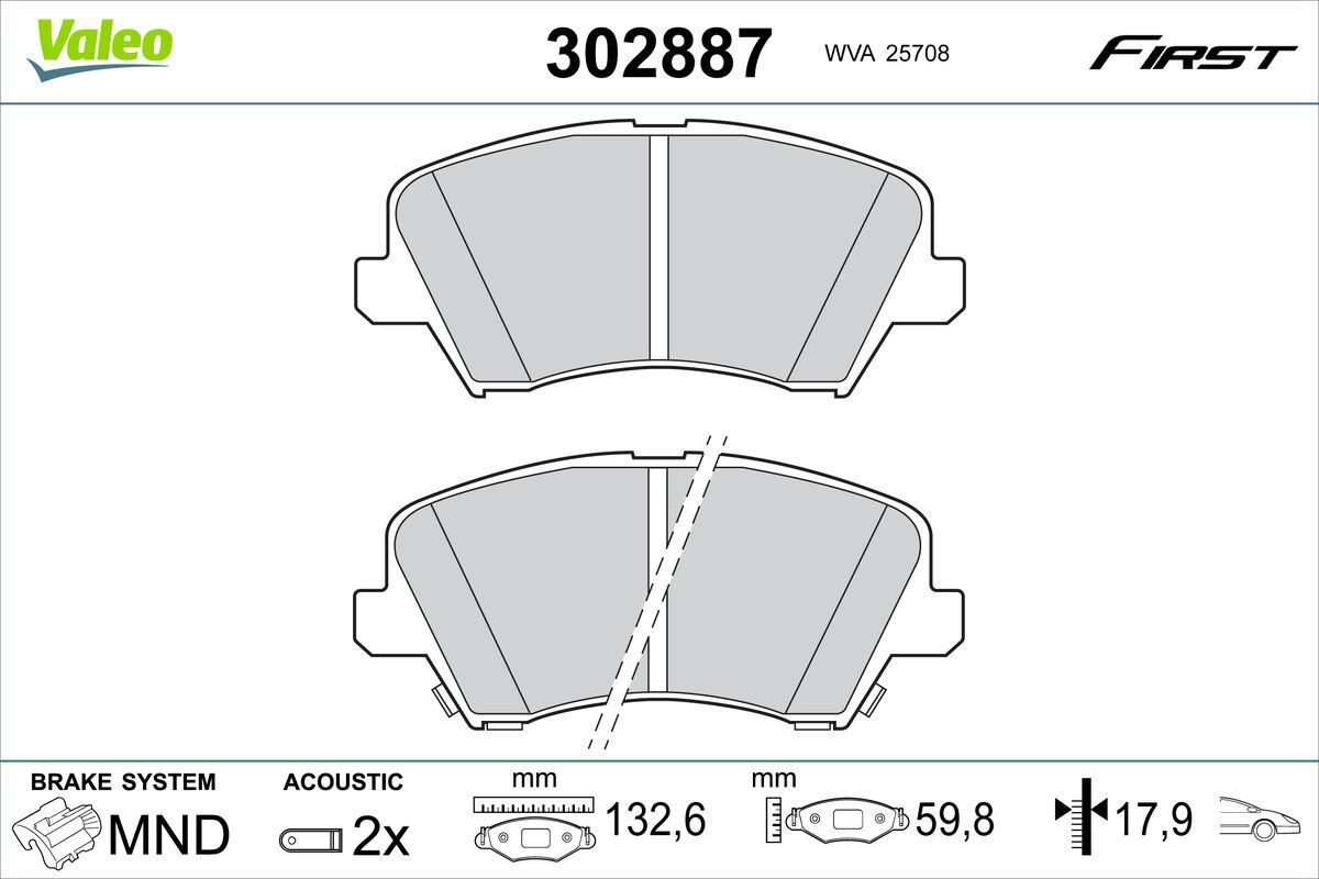 Stabdžių trinkelių rinkinys, diskinis stabdys VALEO 302887