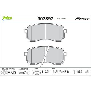 Stabdžių trinkelių rinkinys, diskinis stabdys VALEO 302897