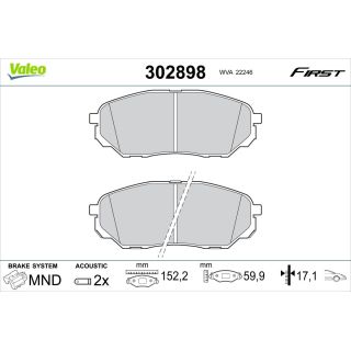 Stabdžių trinkelių rinkinys, diskinis stabdys VALEO 302898