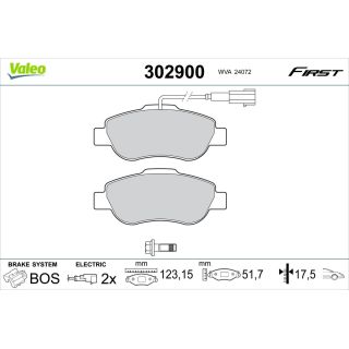 Stabdžių trinkelių rinkinys, diskinis stabdys VALEO 302900