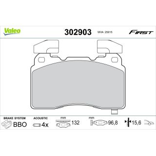 Stabdžių trinkelių rinkinys, diskinis stabdys VALEO 302903