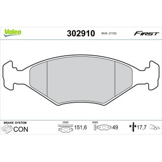 Stabdžių trinkelių rinkinys, diskinis stabdys VALEO 302910