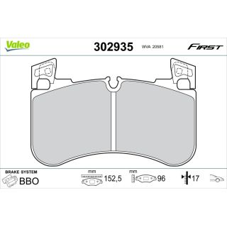 Stabdžių trinkelių rinkinys, diskinis stabdys VALEO 302935