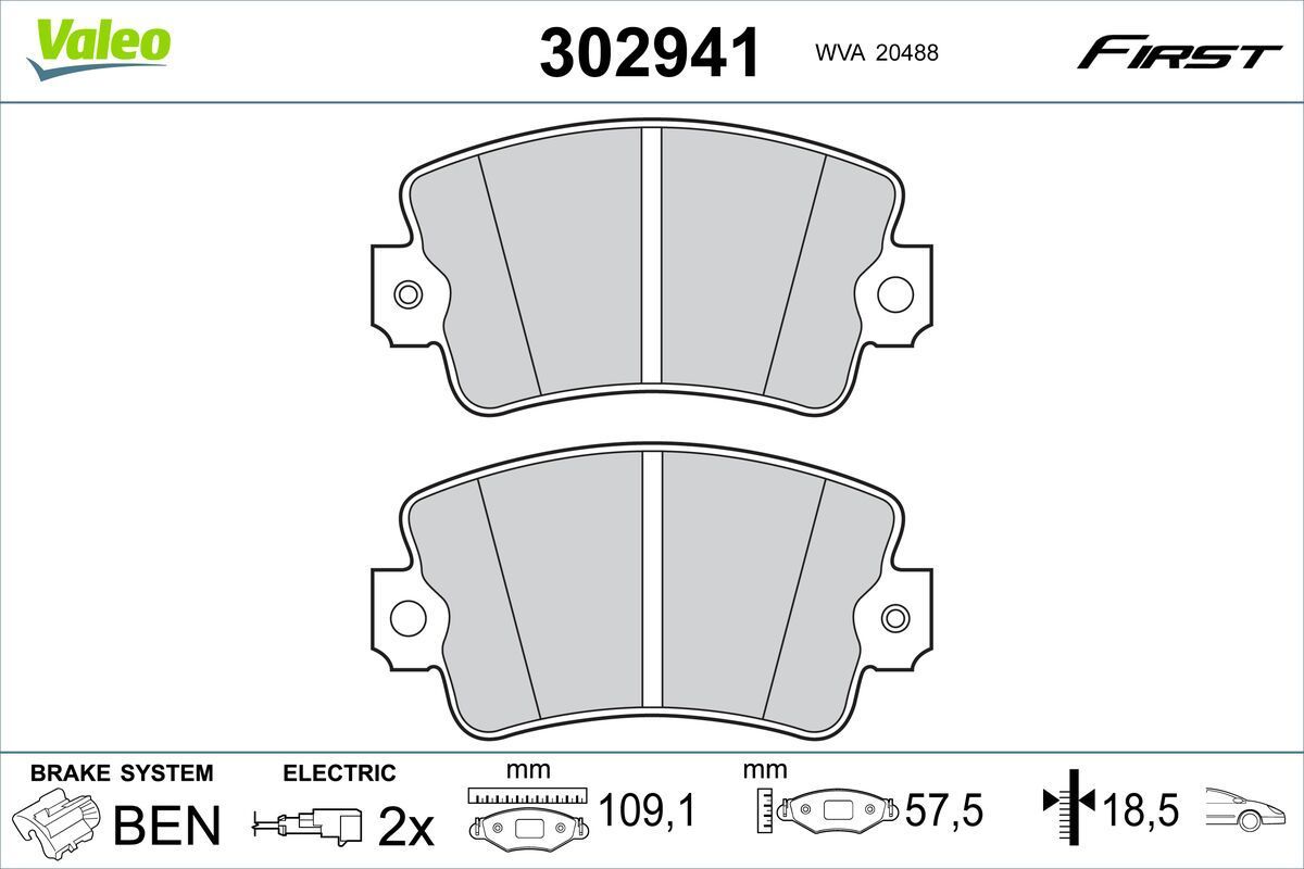 Stabdžių trinkelių rinkinys, diskinis stabdys VALEO 302941